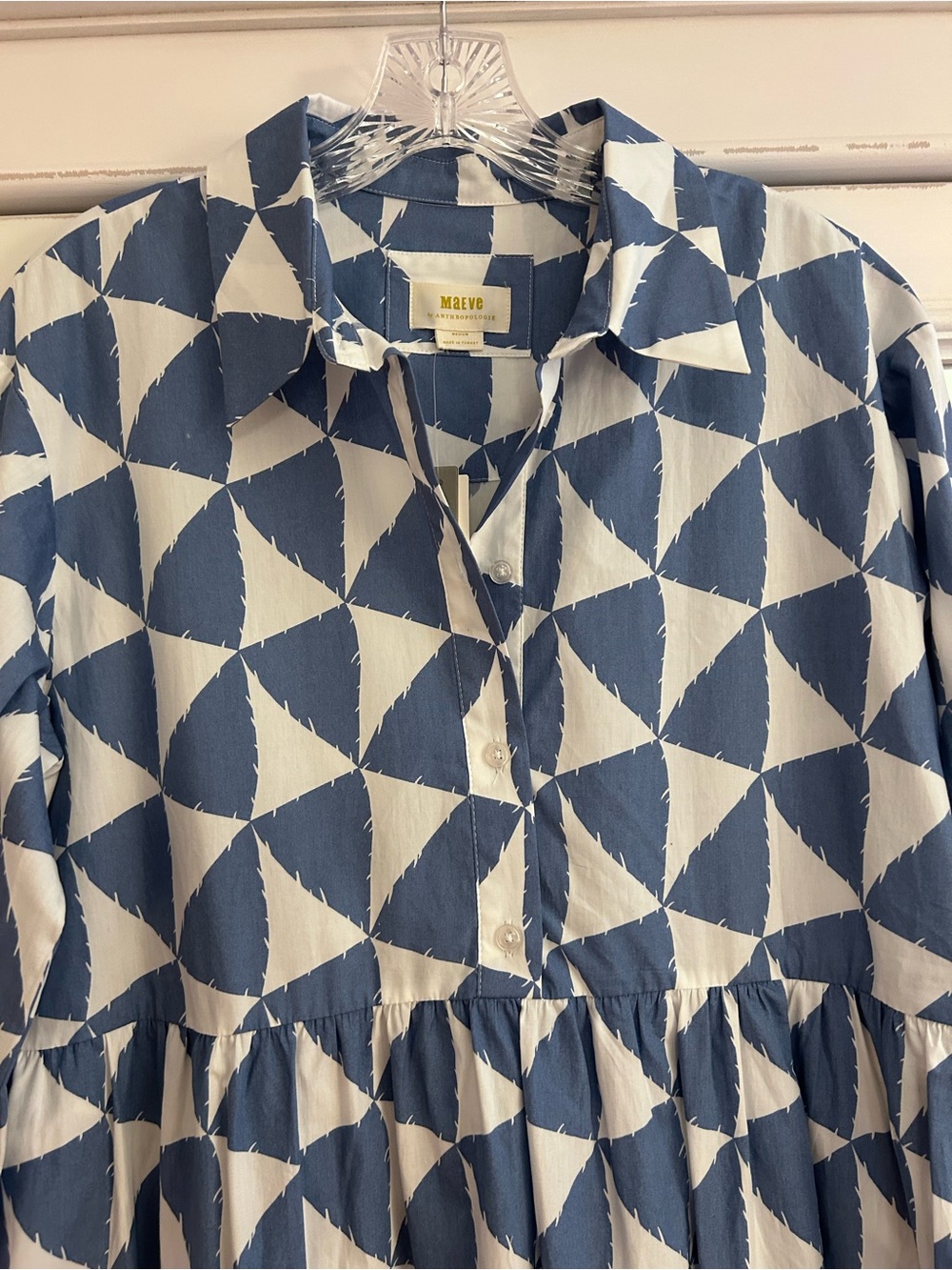 Maeve Bettina Shirtdress Blue and White Geometric NWT - Picture 7 of 12